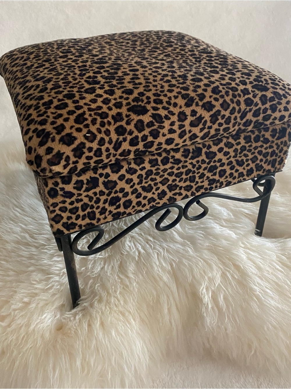 Antique Leopard Print Accent Ottoman - Brown/Black